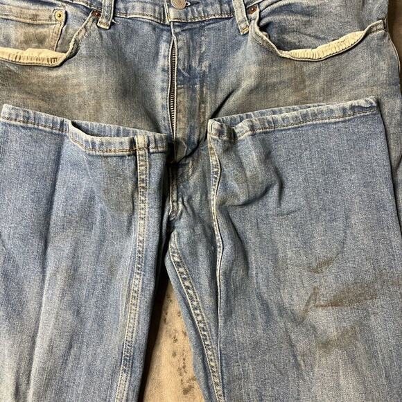 Levis 514 Jeans Mens 36x32 Straight Light Wash Pocket Denim Casual Distressed - Picture 5 of 8